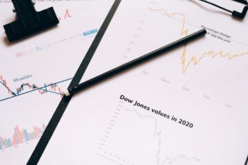 Clipboard with stock market charts and graphs representing financial data analysis.
