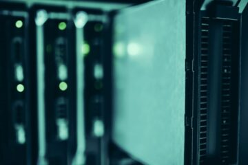 Close-up of server racks in a data center highlighting modern technology infrastructure.